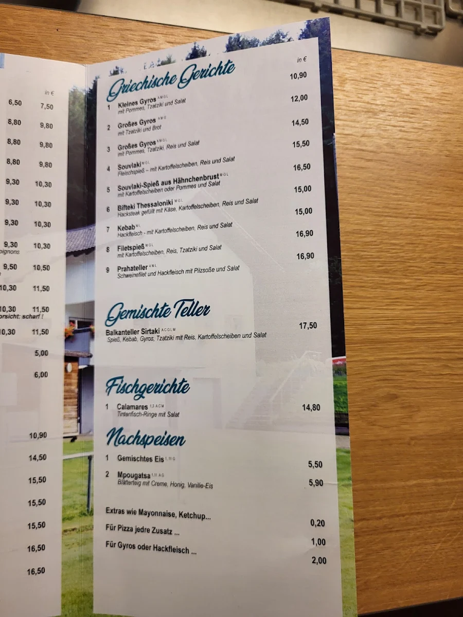 Speisekarte, Gaststätte Sportheim