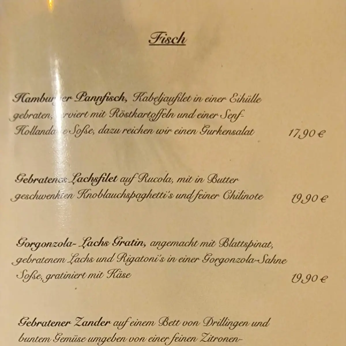 Speisekarte, Zur alten Schäferei