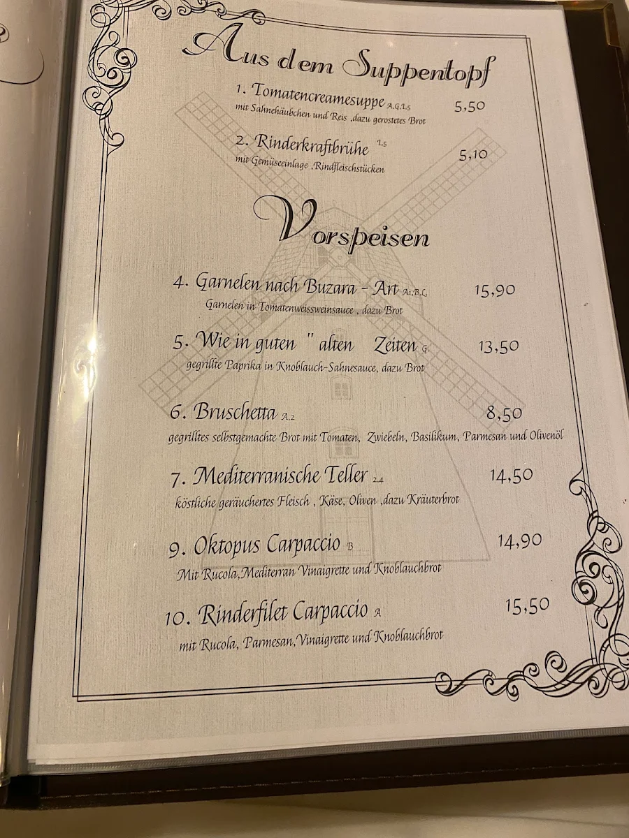 Speisekarte, Zur Windmühle