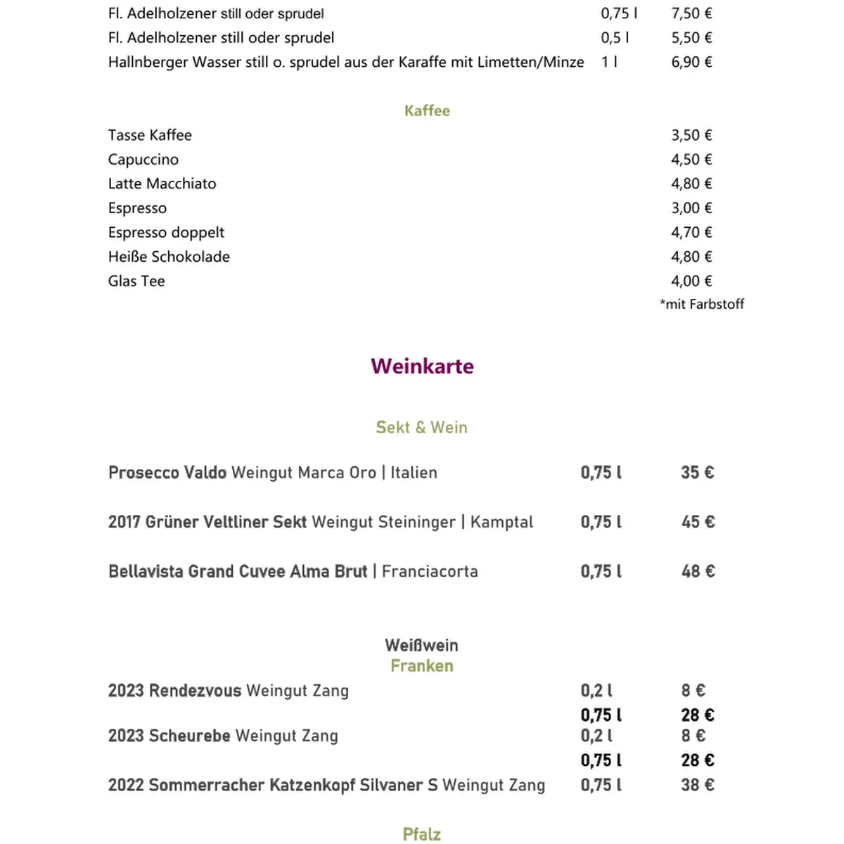 Speisekarte, Hallnberg Restaurant & Garten
