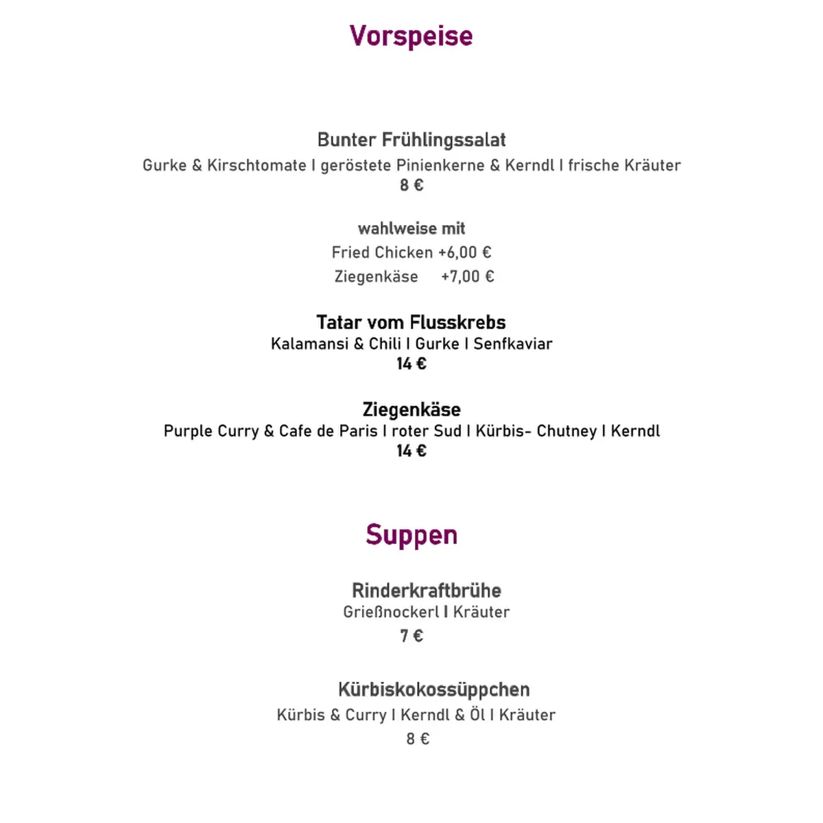 Speisekarte, Hallnberg Restaurant & Garten