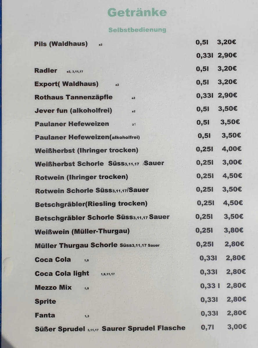 Speisekarte, Imbiss Fischweier