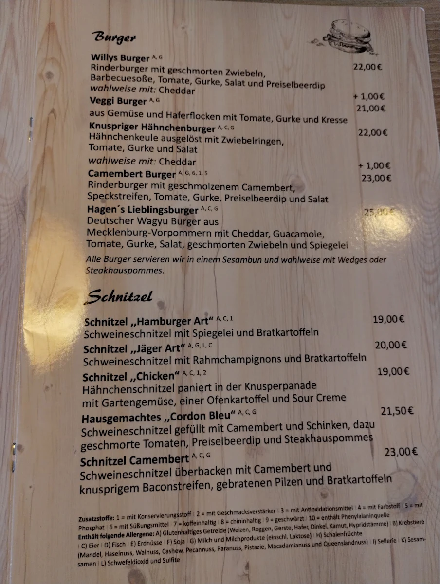 Speisekarte, Willy's Steakhaus am Markt
