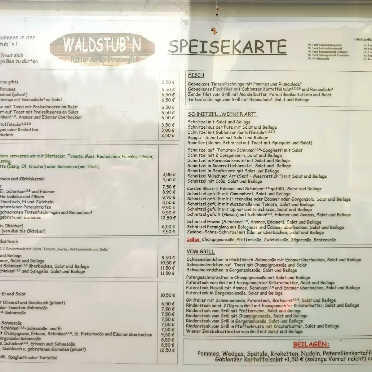 Speisekarte, Waldstub'n
