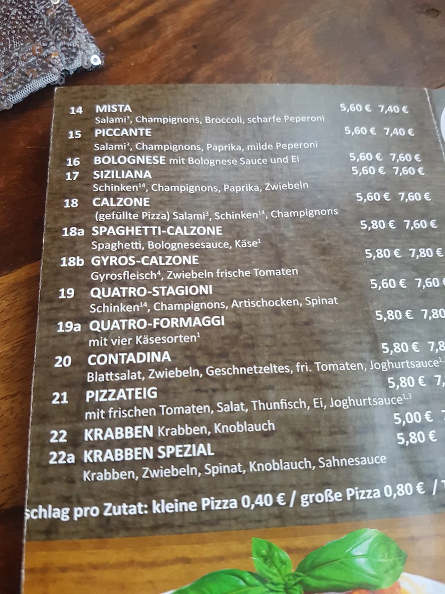 Speisekarte, Pizzaria La Toscana