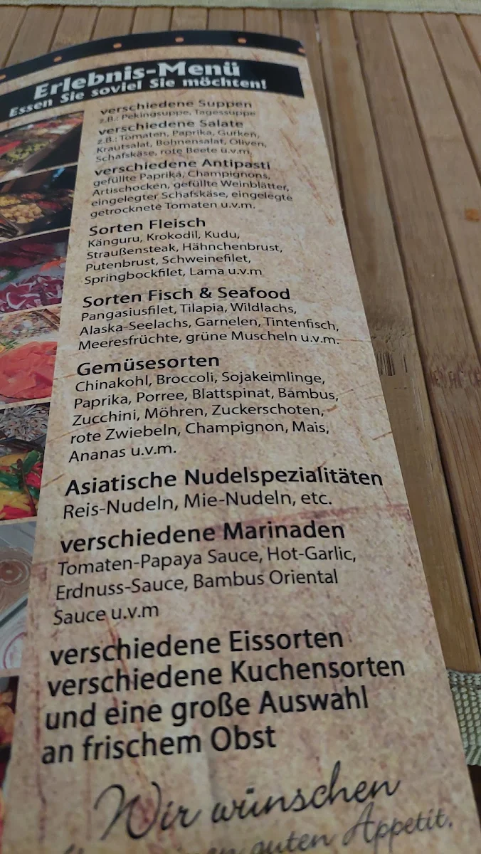 Speisekarte, Mongol Barbecue Restaurant