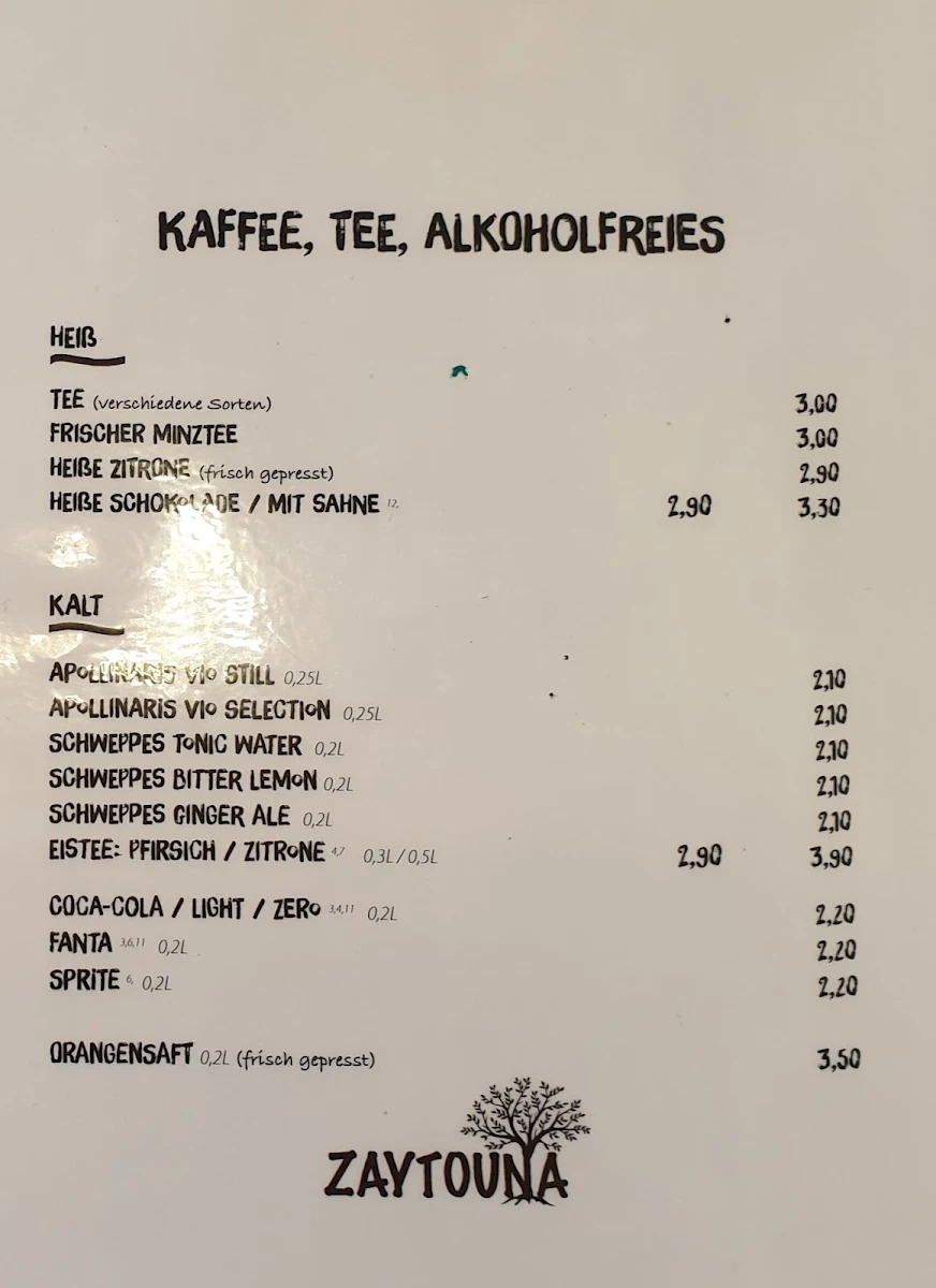 Speisekarte, Zaytouna
