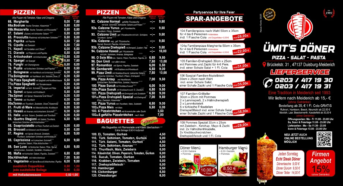 Speisekarte, Ümit's Döner & Pizzeria