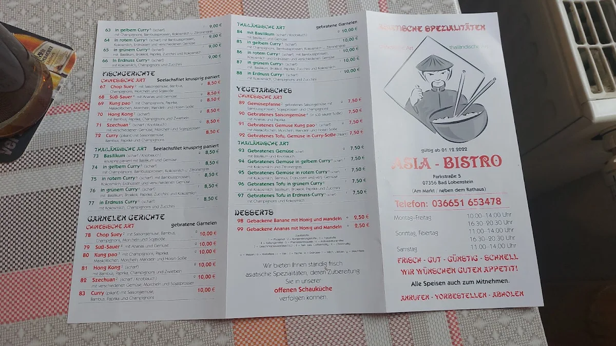 Speisekarte, Asia Bistro