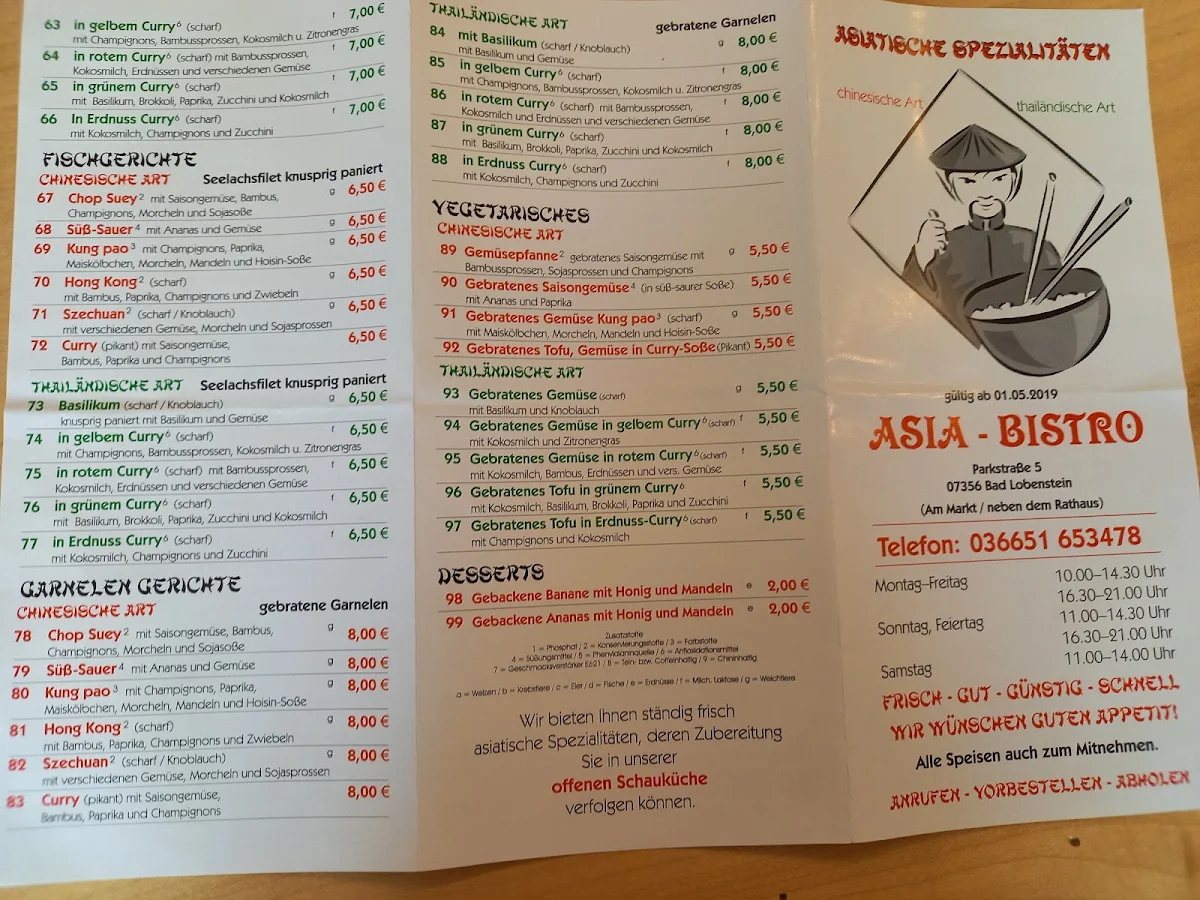 Speisekarte, Asia Bistro