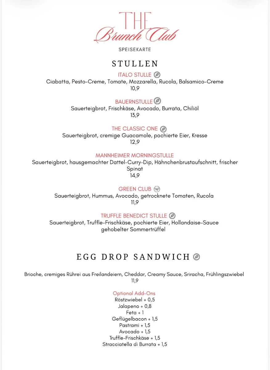 Speisekarte, The Brunch Club