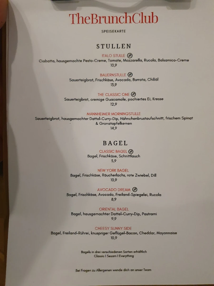 Speisekarte, The Brunch Club