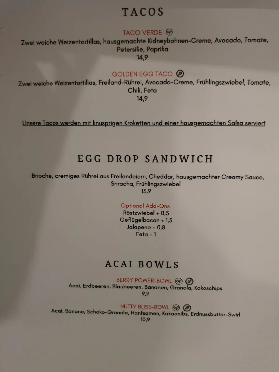 Speisekarte, The Brunch Club