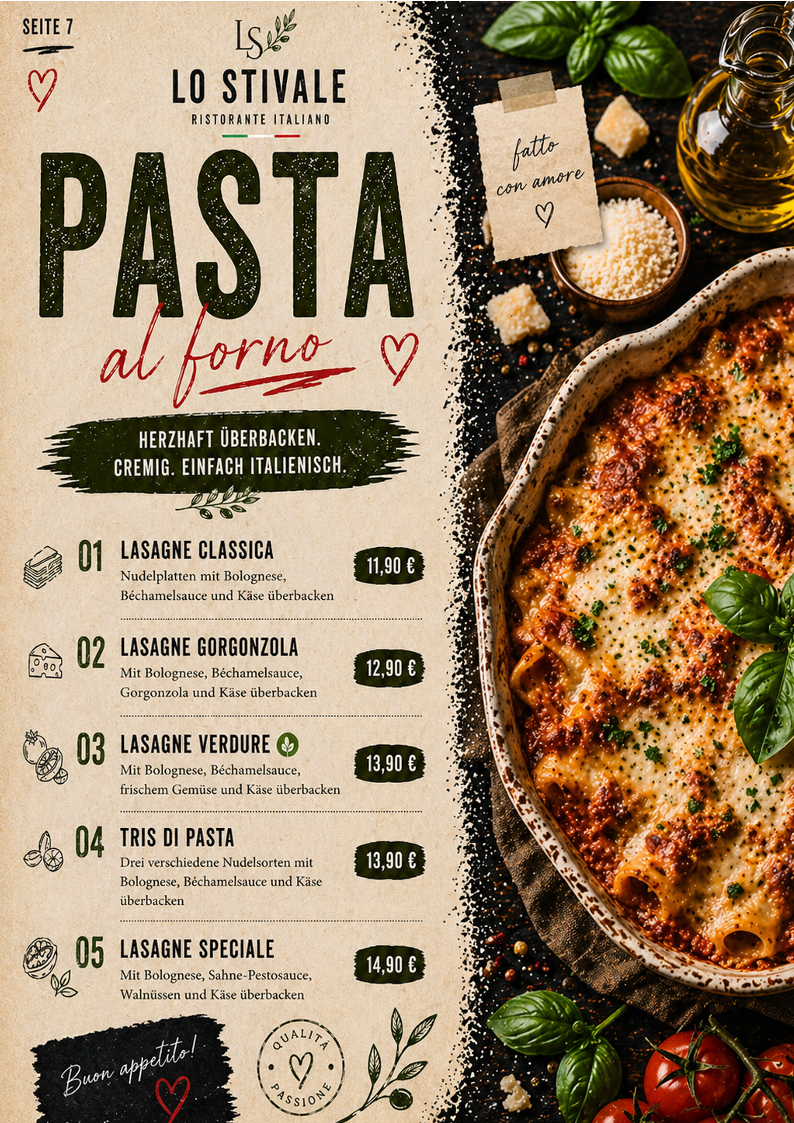 Speisekarte, Ristorante Lo Stivale