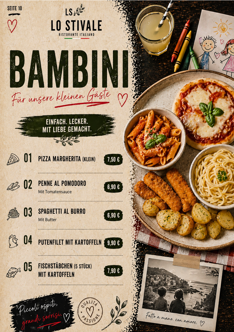Speisekarte, Ristorante Lo Stivale