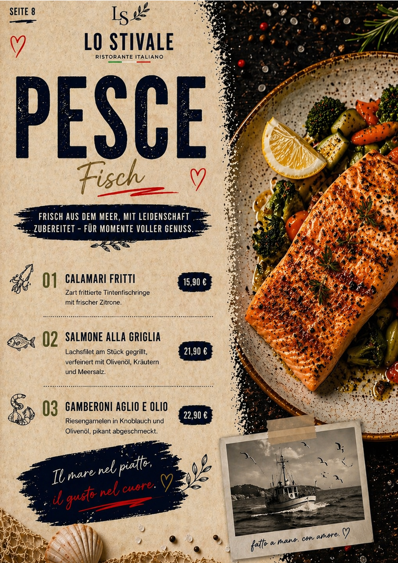 Speisekarte, Ristorante Lo Stivale