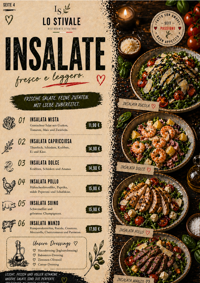 Speisekarte, Ristorante Lo Stivale
