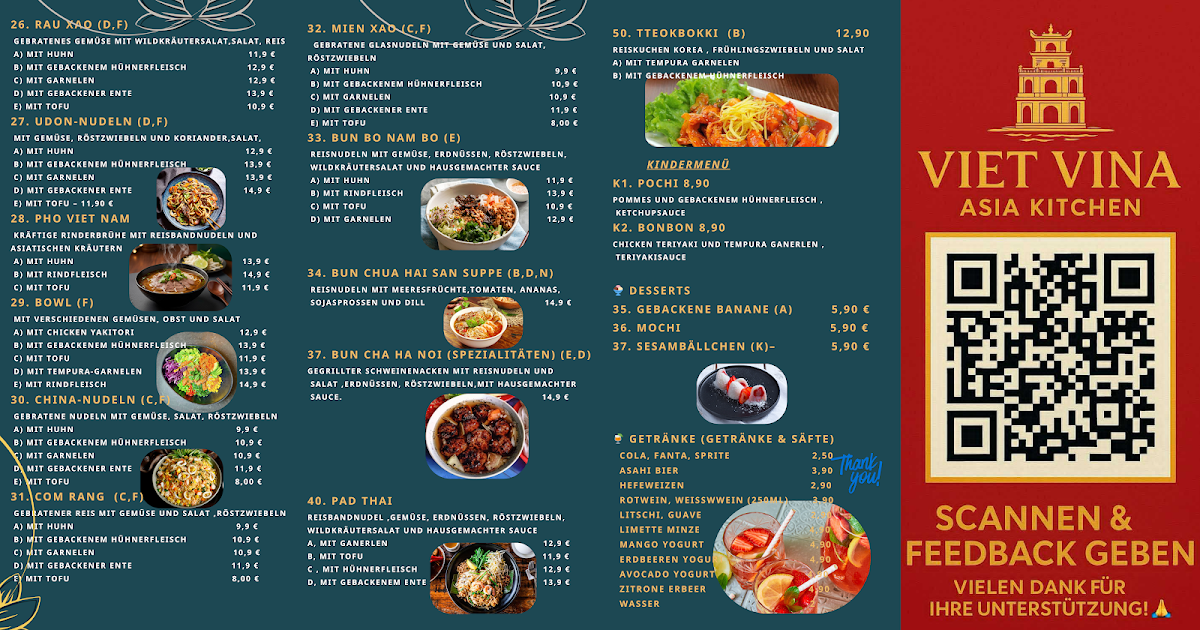 Speisekarte, Viet Vina Asian Kitchen