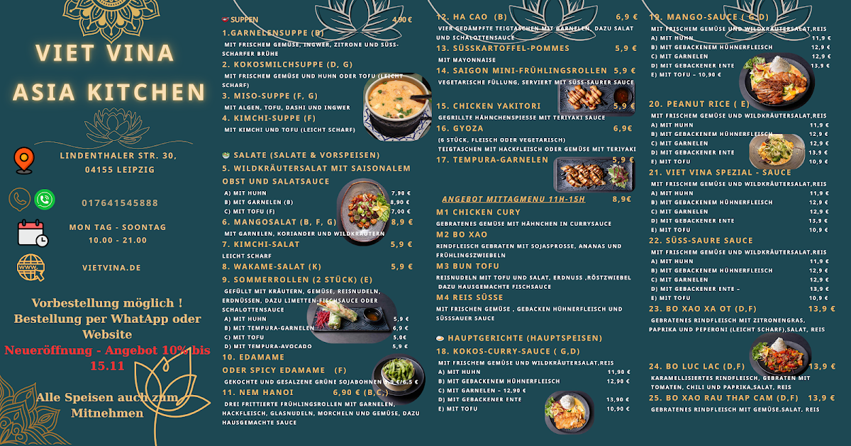 Speisekarte, Viet Vina Asian Kitchen