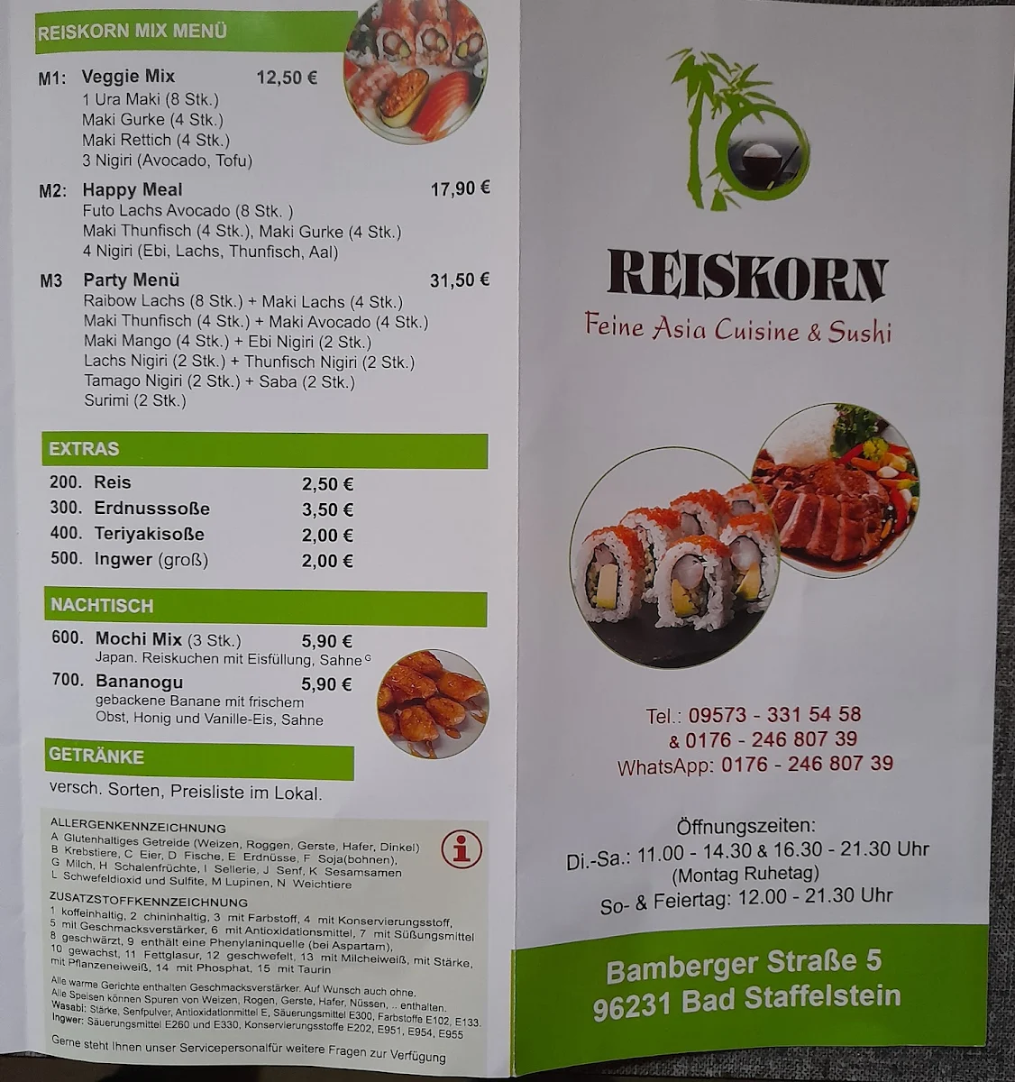 Speisekarte, Reiskorn Bad Staffelstein
