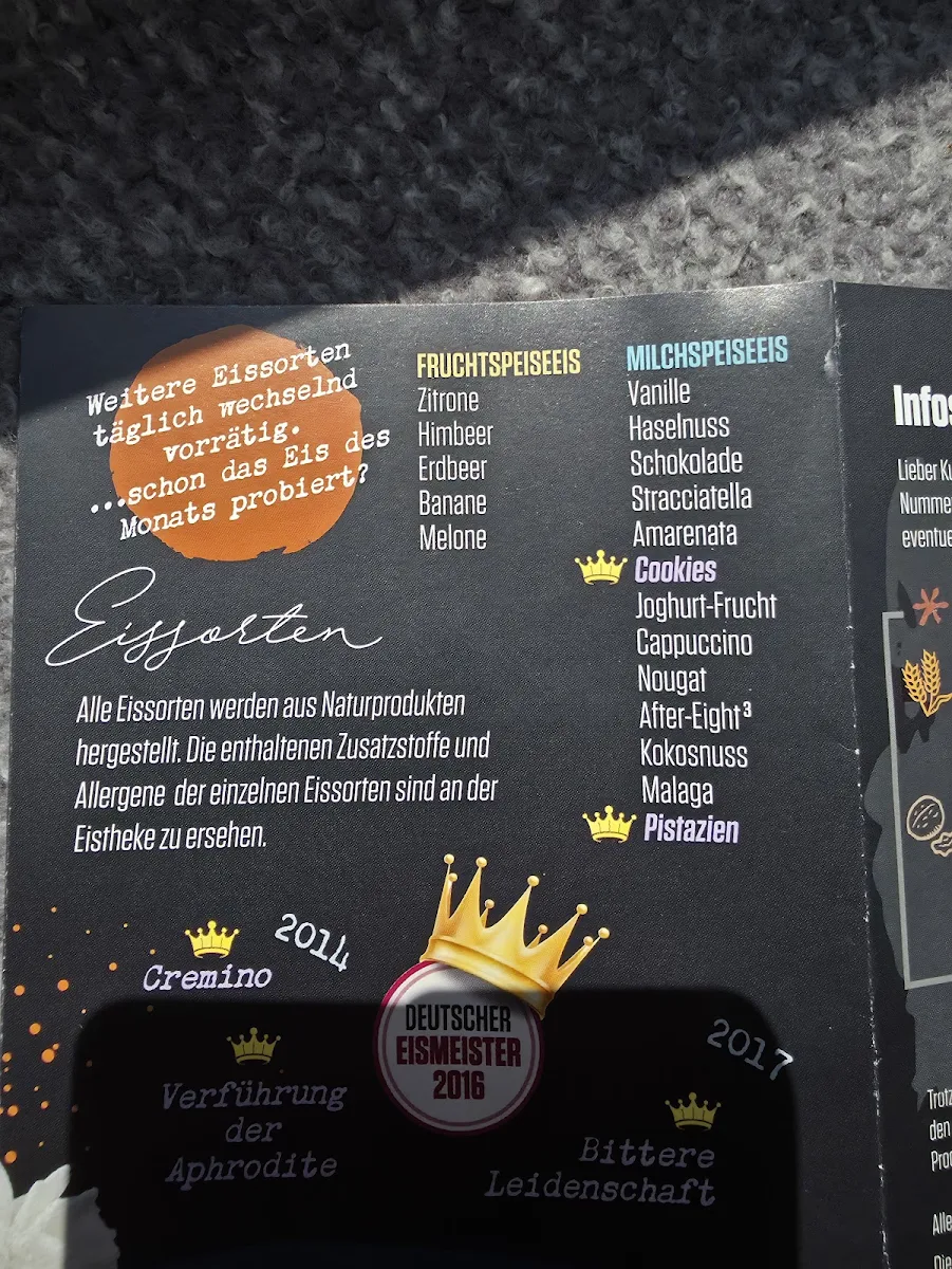 Speisekarte, Gelateria Venezia
