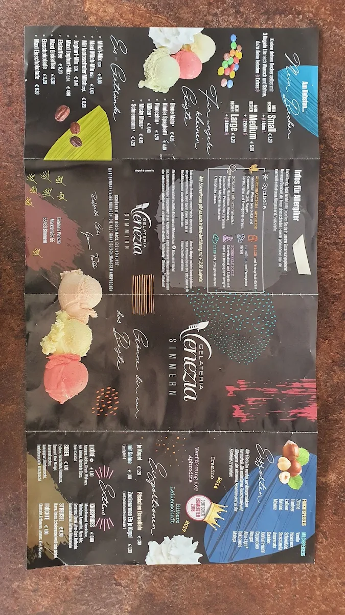Speisekarte, Gelateria Venezia