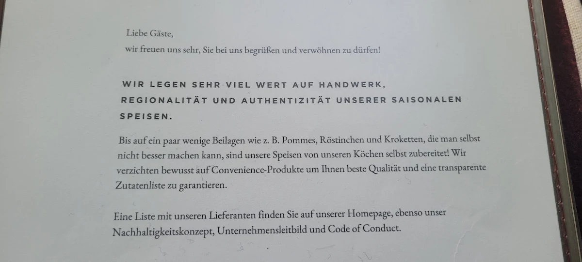 Speisekarte, ZUM SCHLOSS - Hotel & Restaurant