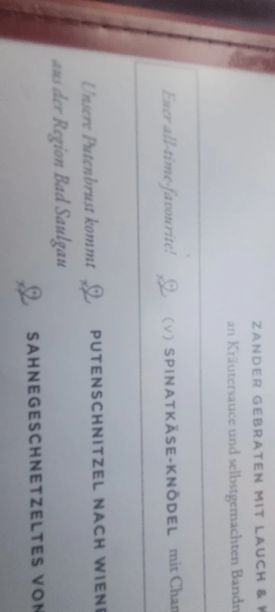 Speisekarte, ZUM SCHLOSS - Hotel & Restaurant