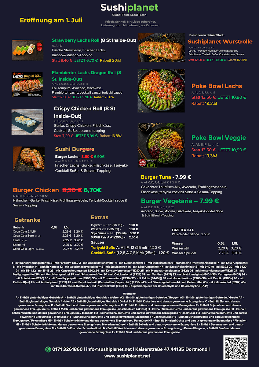 Speisekarte, Sushi Planet