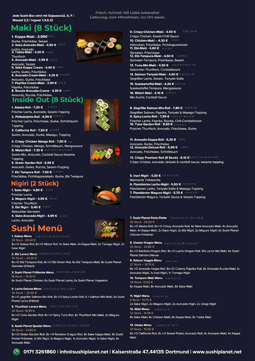 Speisekarte, Sushi Planet