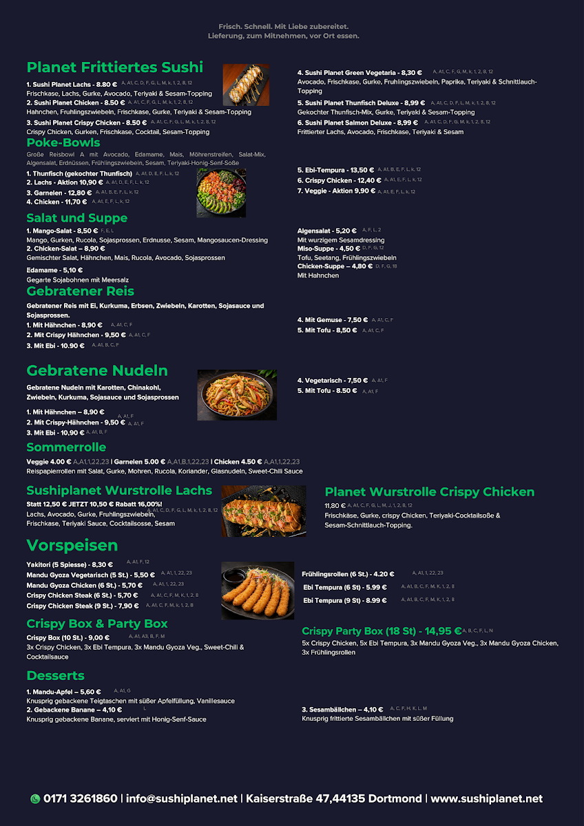 Speisekarte, Sushi Planet