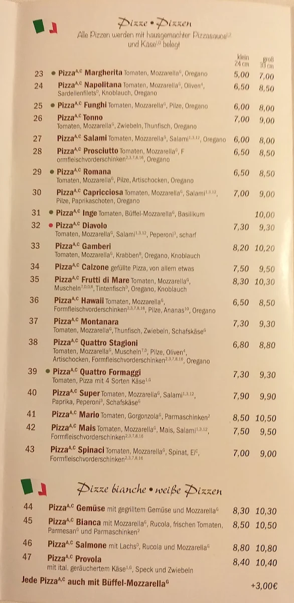 Speisekarte, Ristorante Da Mario