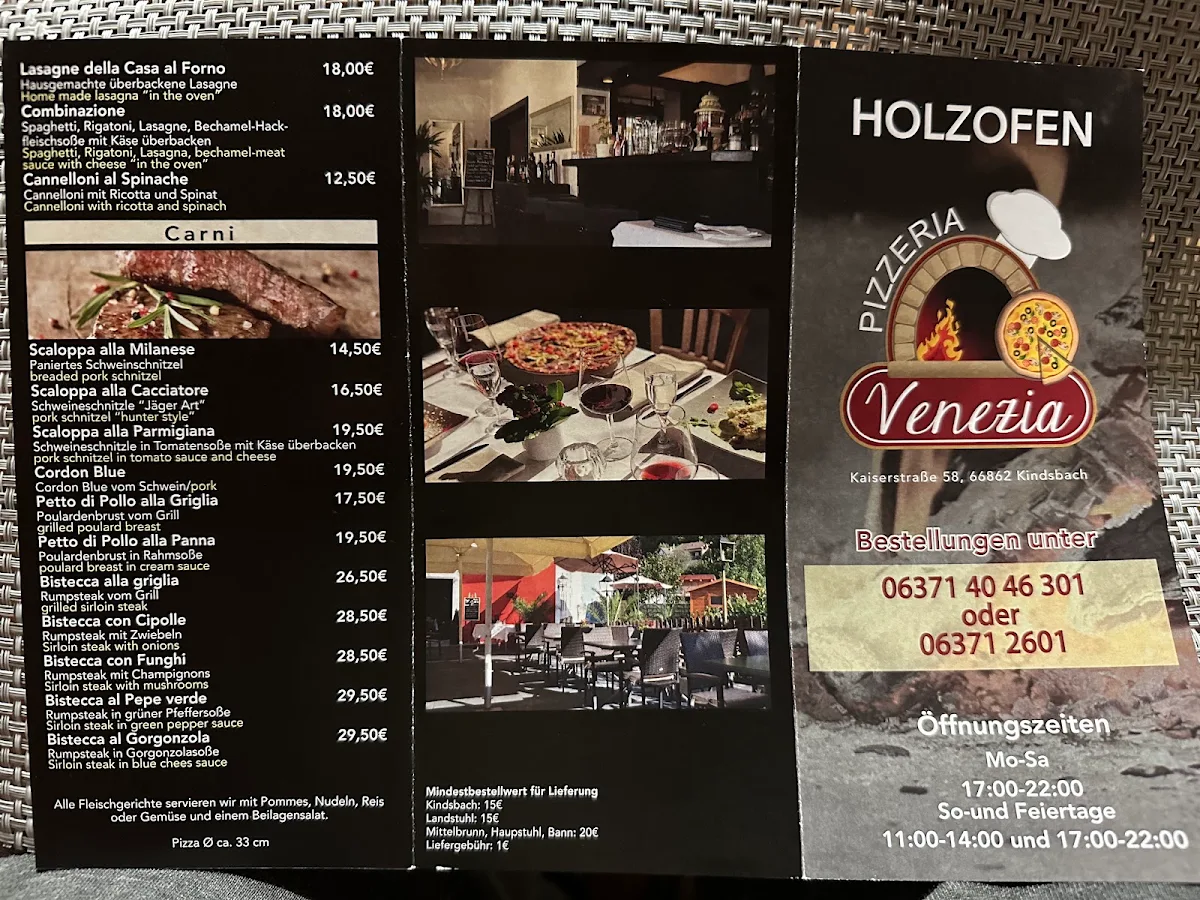 Speisekarte, Pizzeria Holzofen Venezia Kindsbach