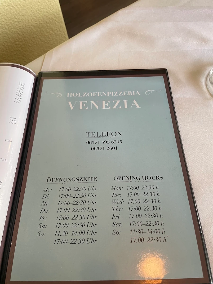 Speisekarte, Pizzeria Holzofen Venezia Kindsbach
