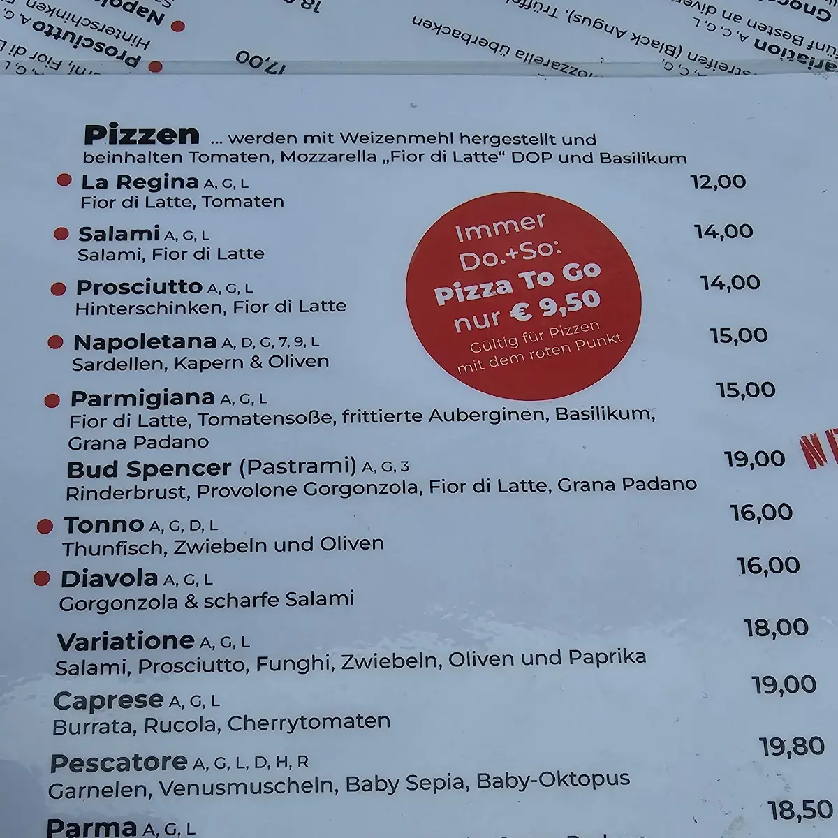 Speisekarte, PastaKönig im Flora