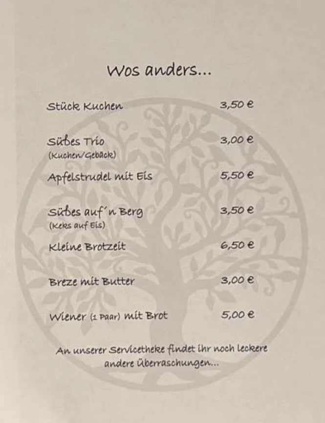 Speisekarte, Café des Lebens