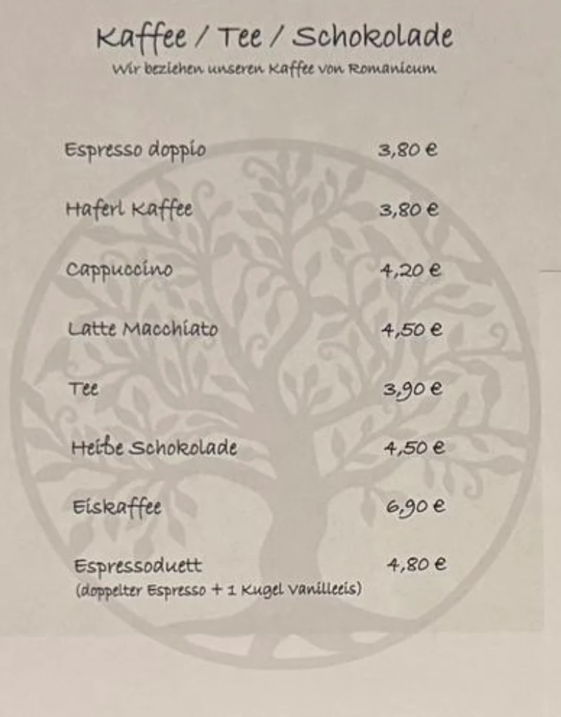 Speisekarte, Café des Lebens