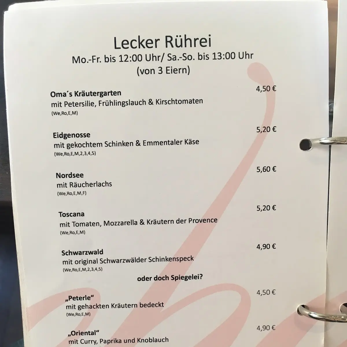 Speisekarte, Bäckerei Dreher