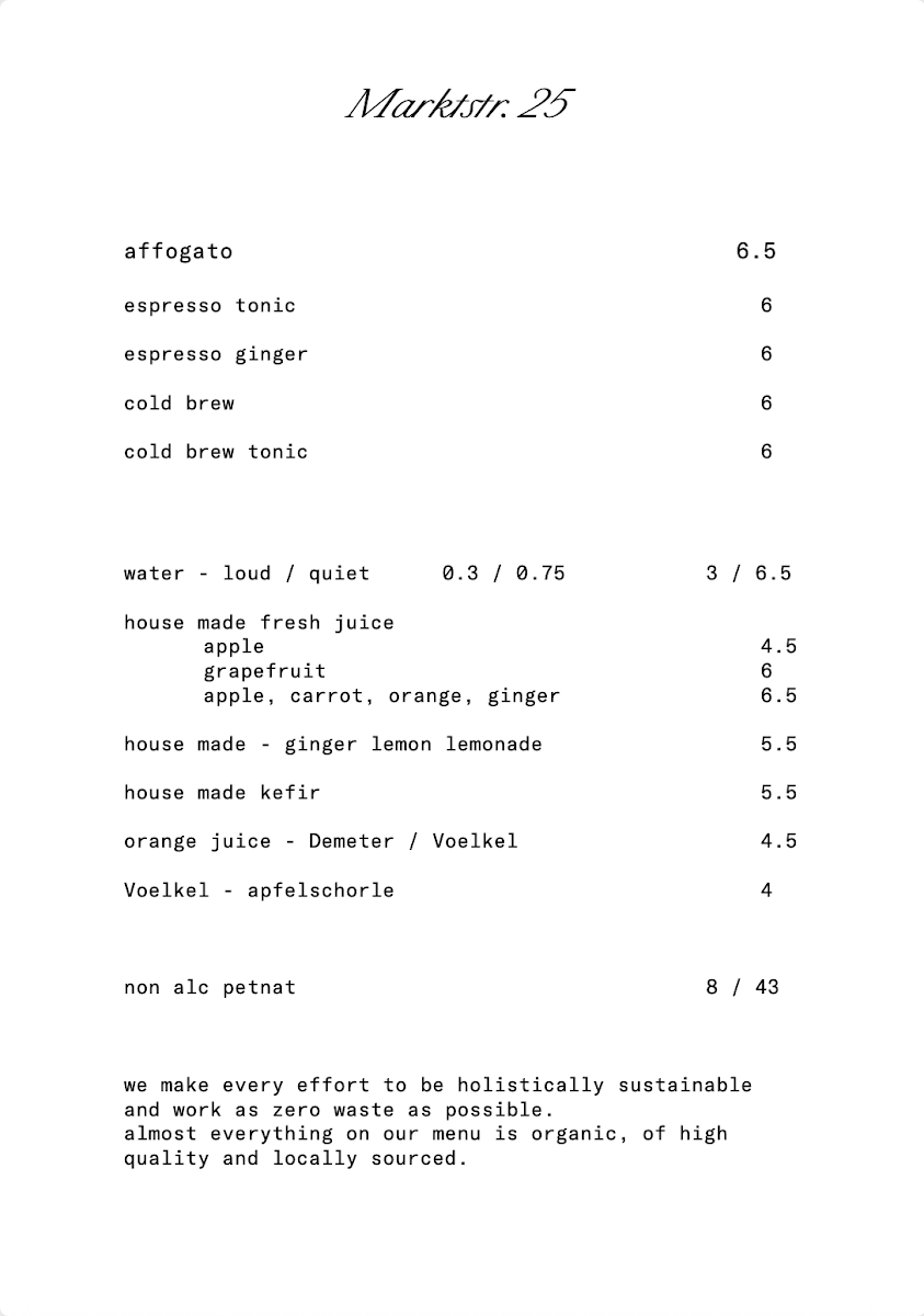 Speisekarte, Café Marktstr.25