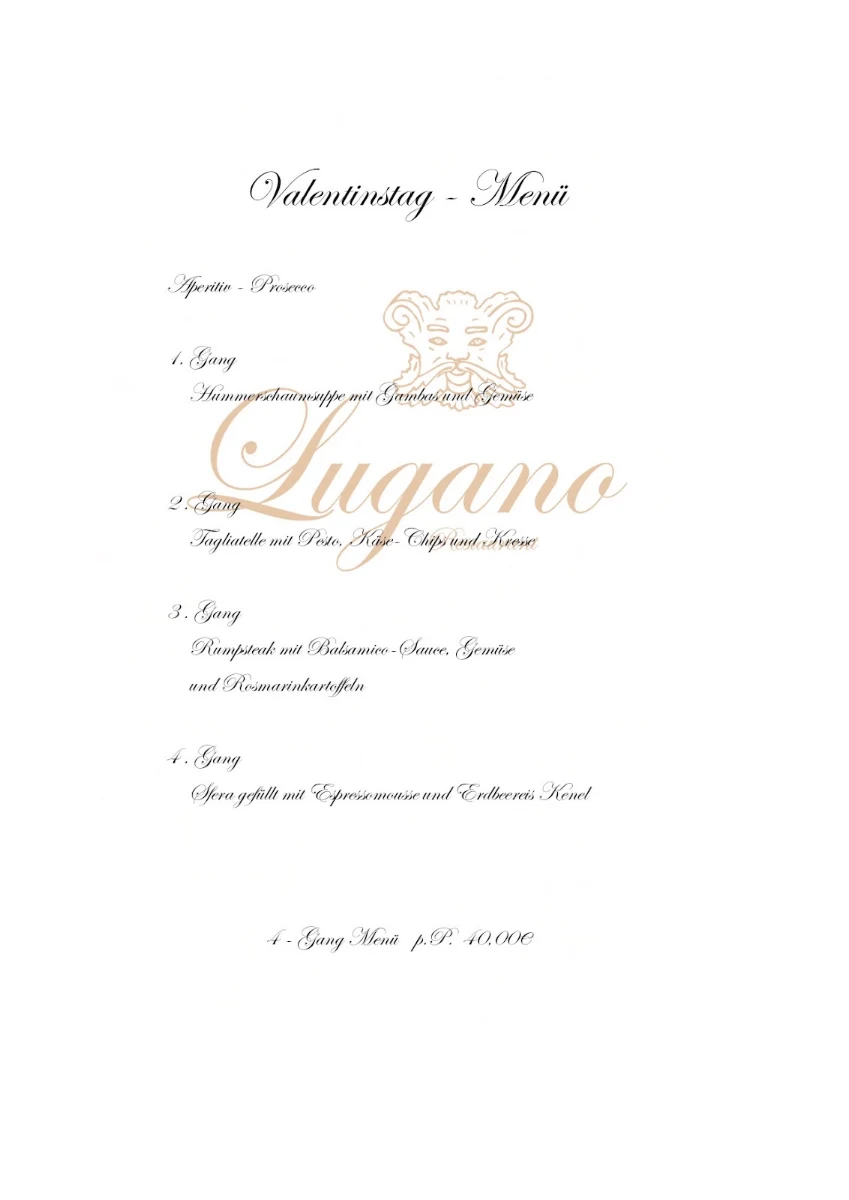 Speisekarte, Lugano