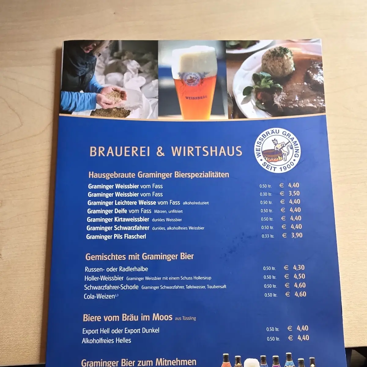 Speisekarte, Graminger Weissbräu
