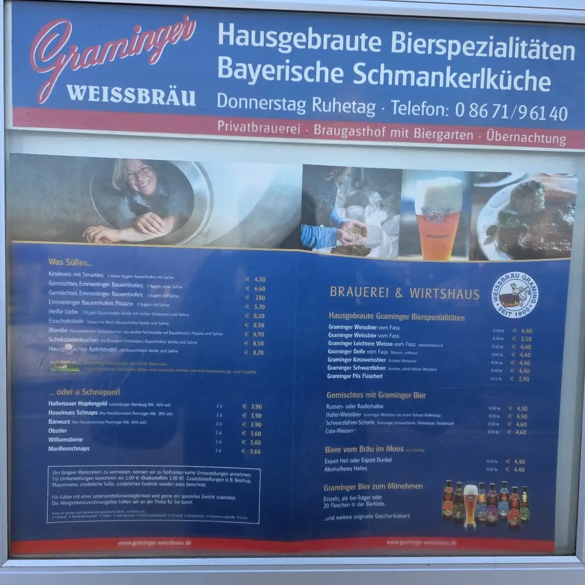 Speisekarte, Graminger Weissbräu