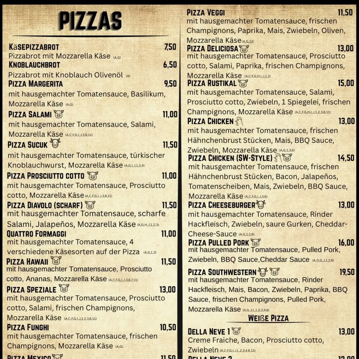 Speisekarte, Southwestern – American Bar & Grill Since 1994