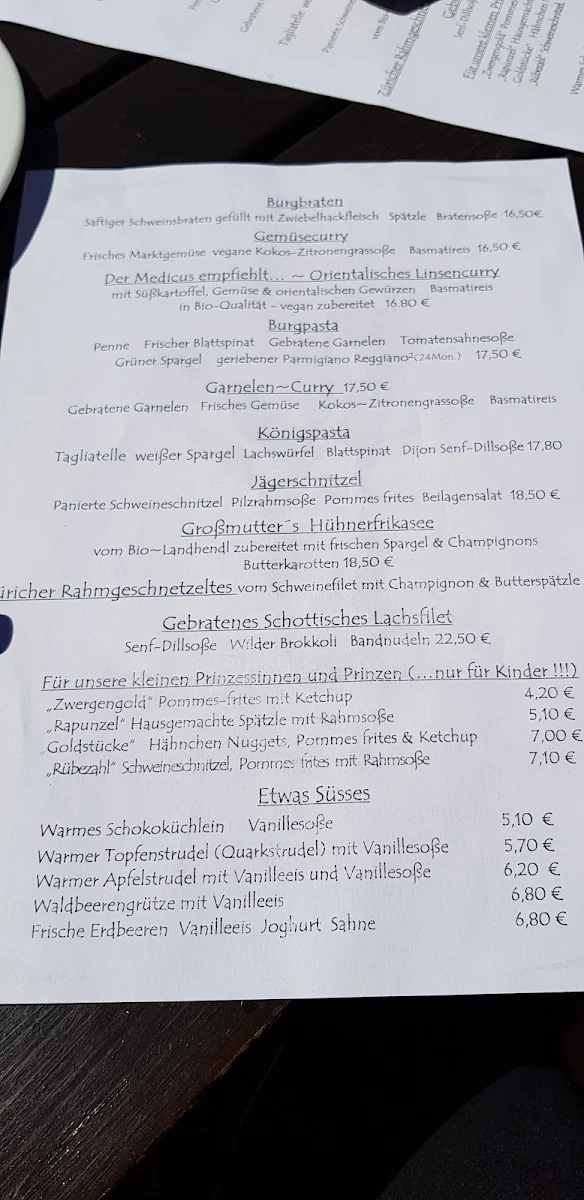 Speisekarte, Yburg Baden-Baden