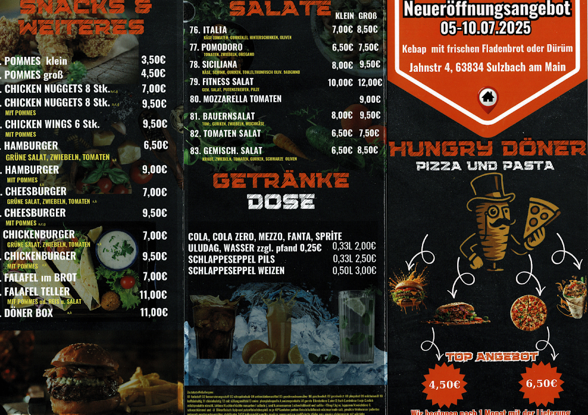 Speisekarte, Hungry Döner | Pizza und Pasta