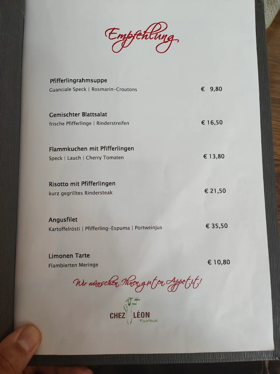 Speisekarte, Brasserie Chez Léon