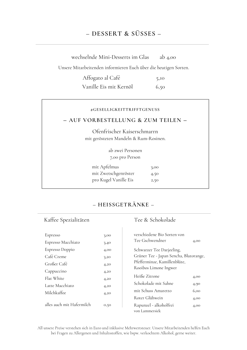 Speisekarte, Ahrens Kaffeemühle - Fachwerk & Gasthaus
