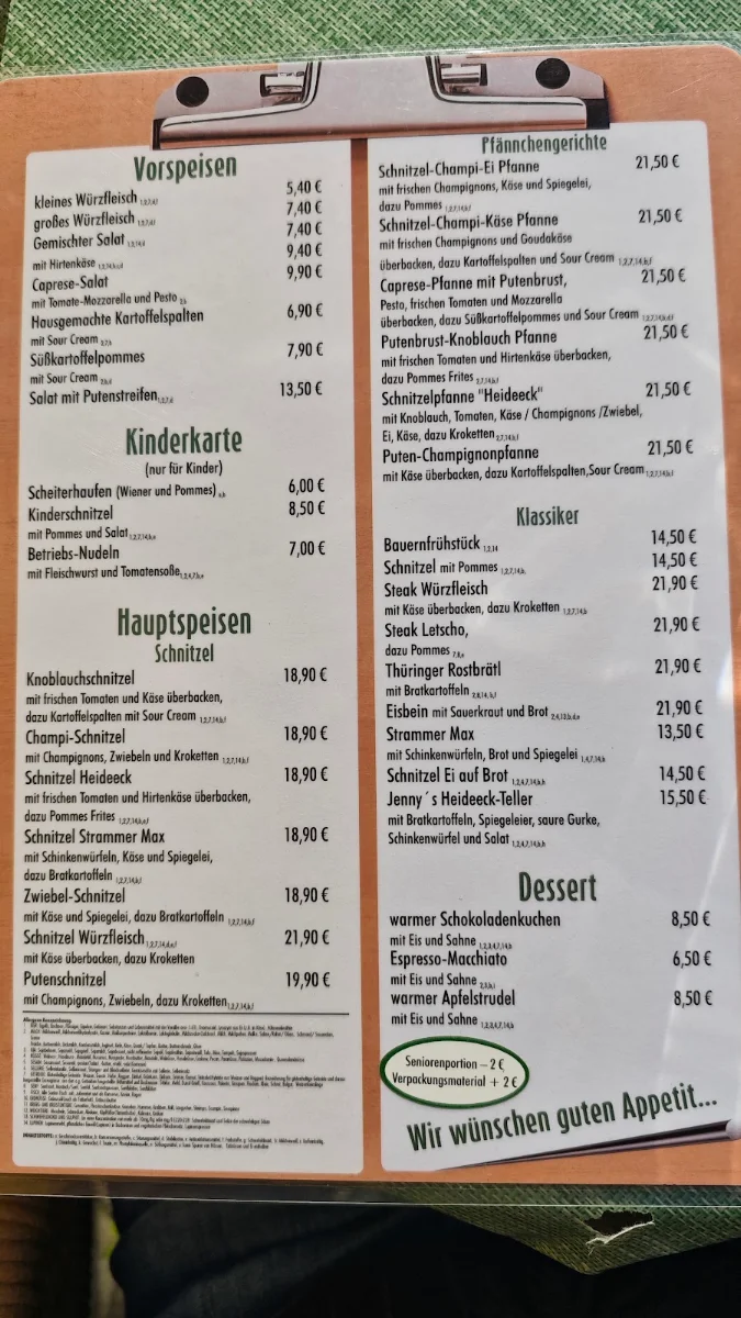 Speisekarte, Gaststätte "Heideeck"