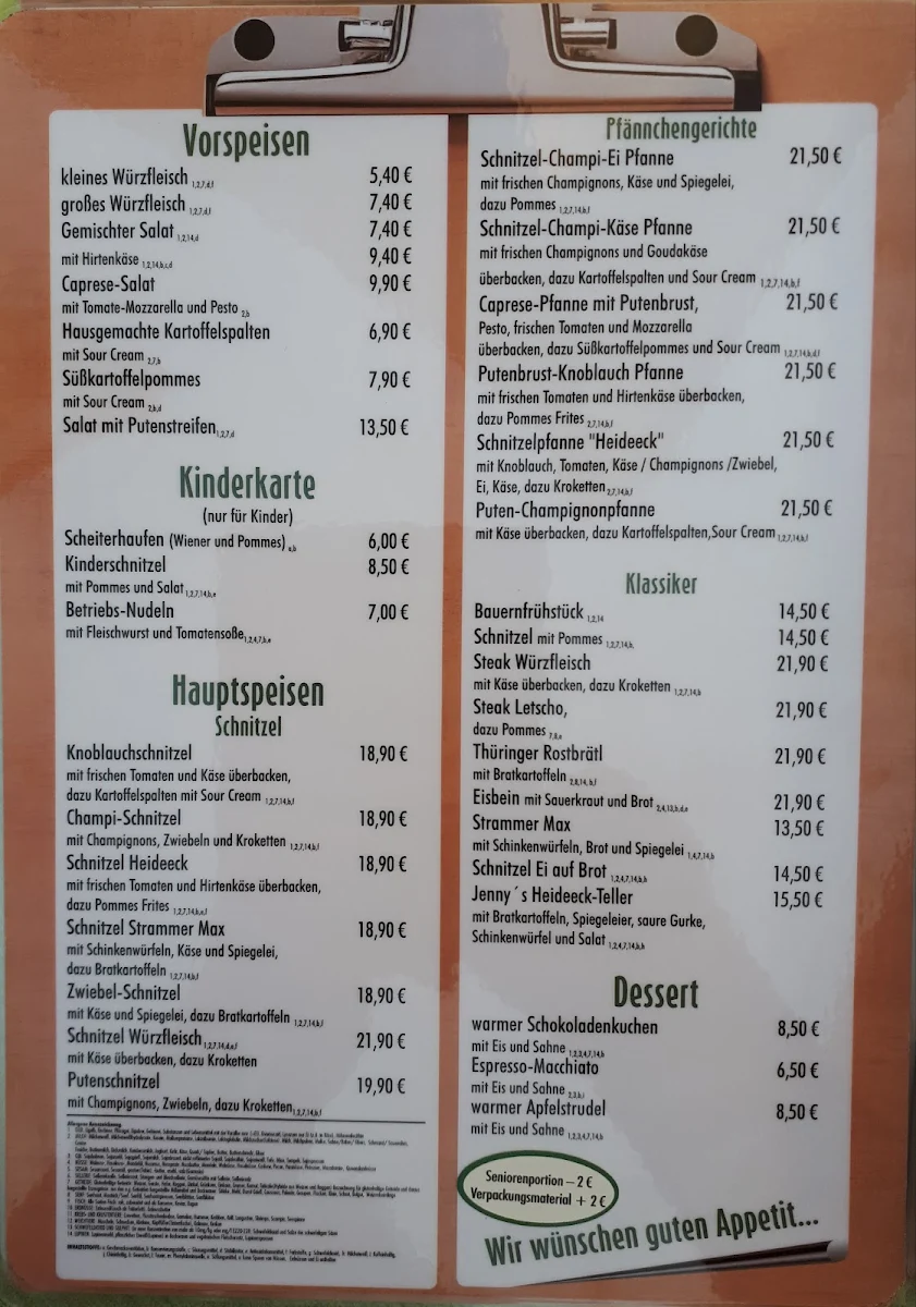 Speisekarte, Gaststätte "Heideeck"