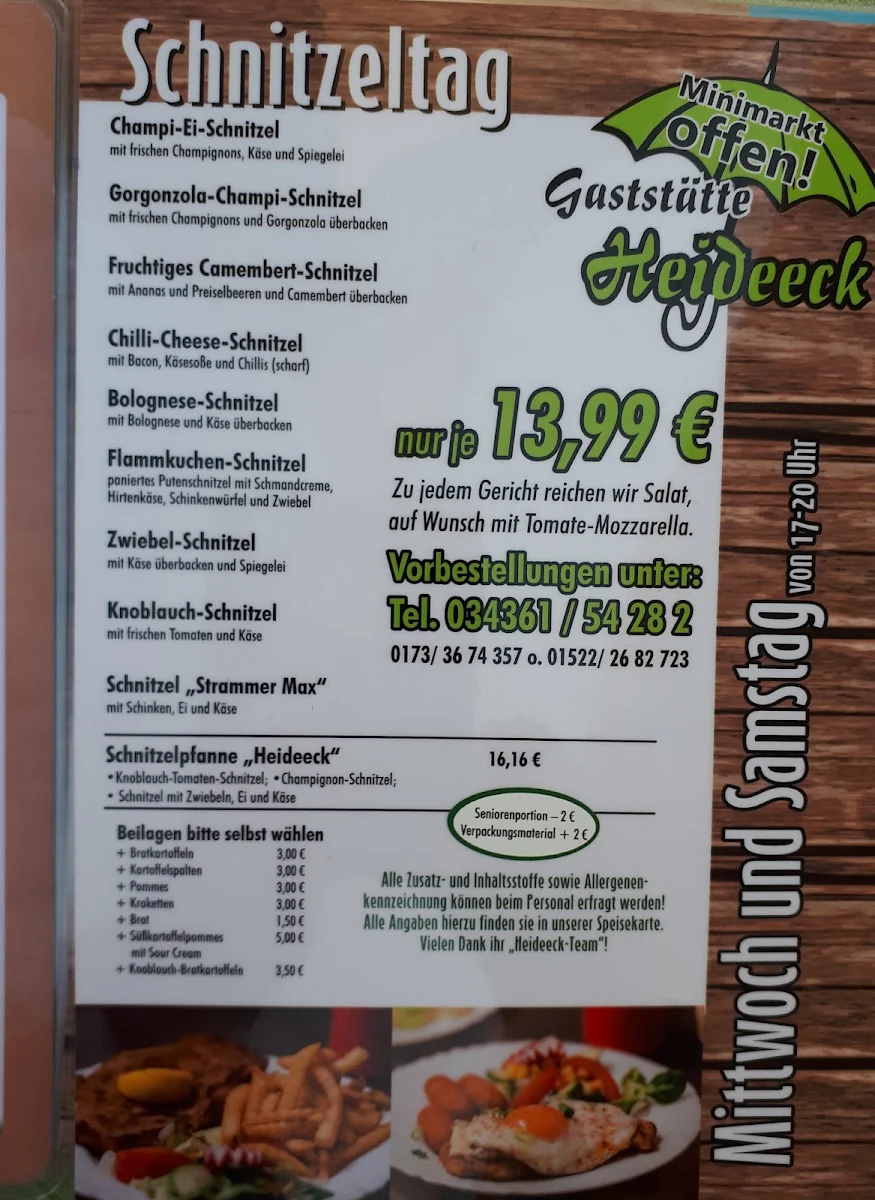 Speisekarte, Gaststätte "Heideeck"